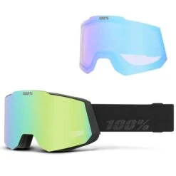 100PERCENT SNOWCRAFT HIPER GOGGLE BLACK GREEN MIRROR GREEN LENS 24